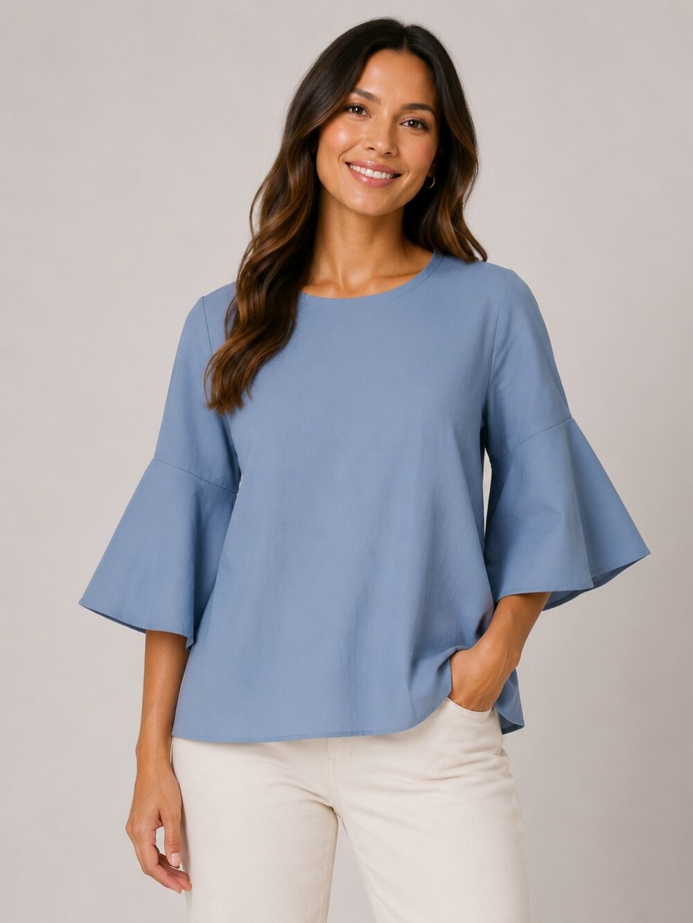 Women's Light Blue Bell Sleeve Top By TIBI